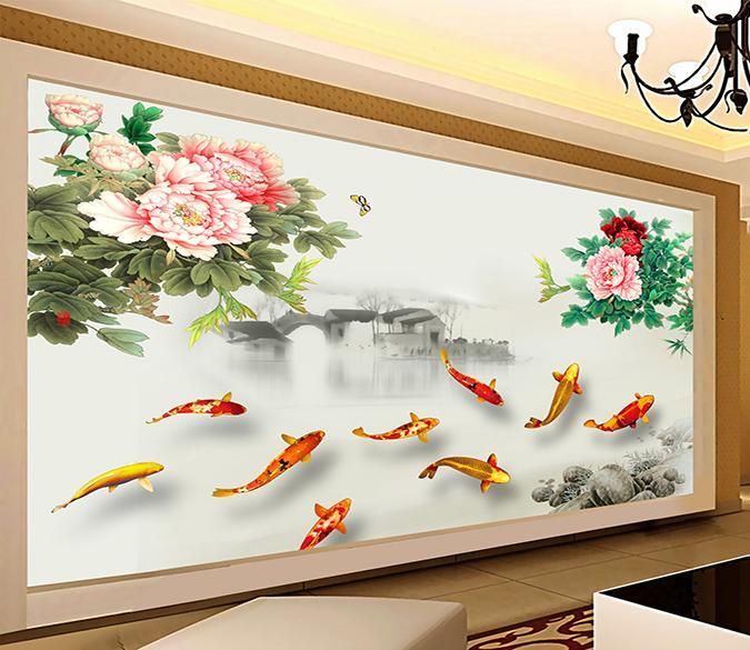 3D Ink Painting Flower Fish 314 Wallpaper AJ Wallpaper 