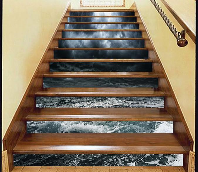 3D Dark Clouds Sea 865 Stair Risers Wallpaper AJ Wallpaper 