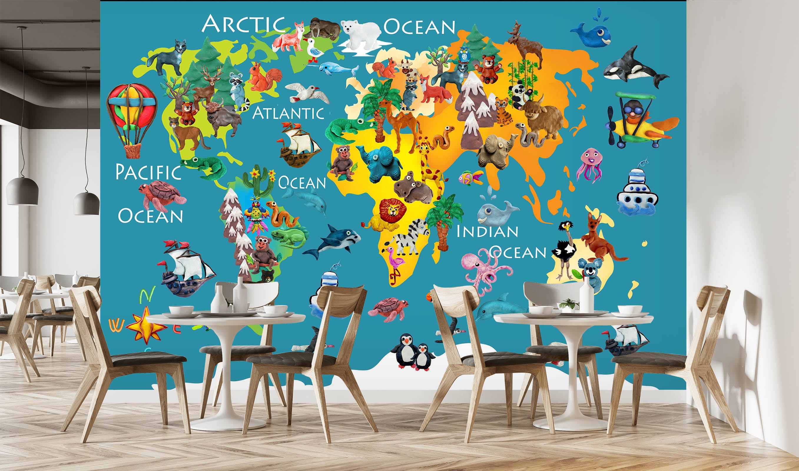 3D Painted Animals 2117 World Map Wall Murals