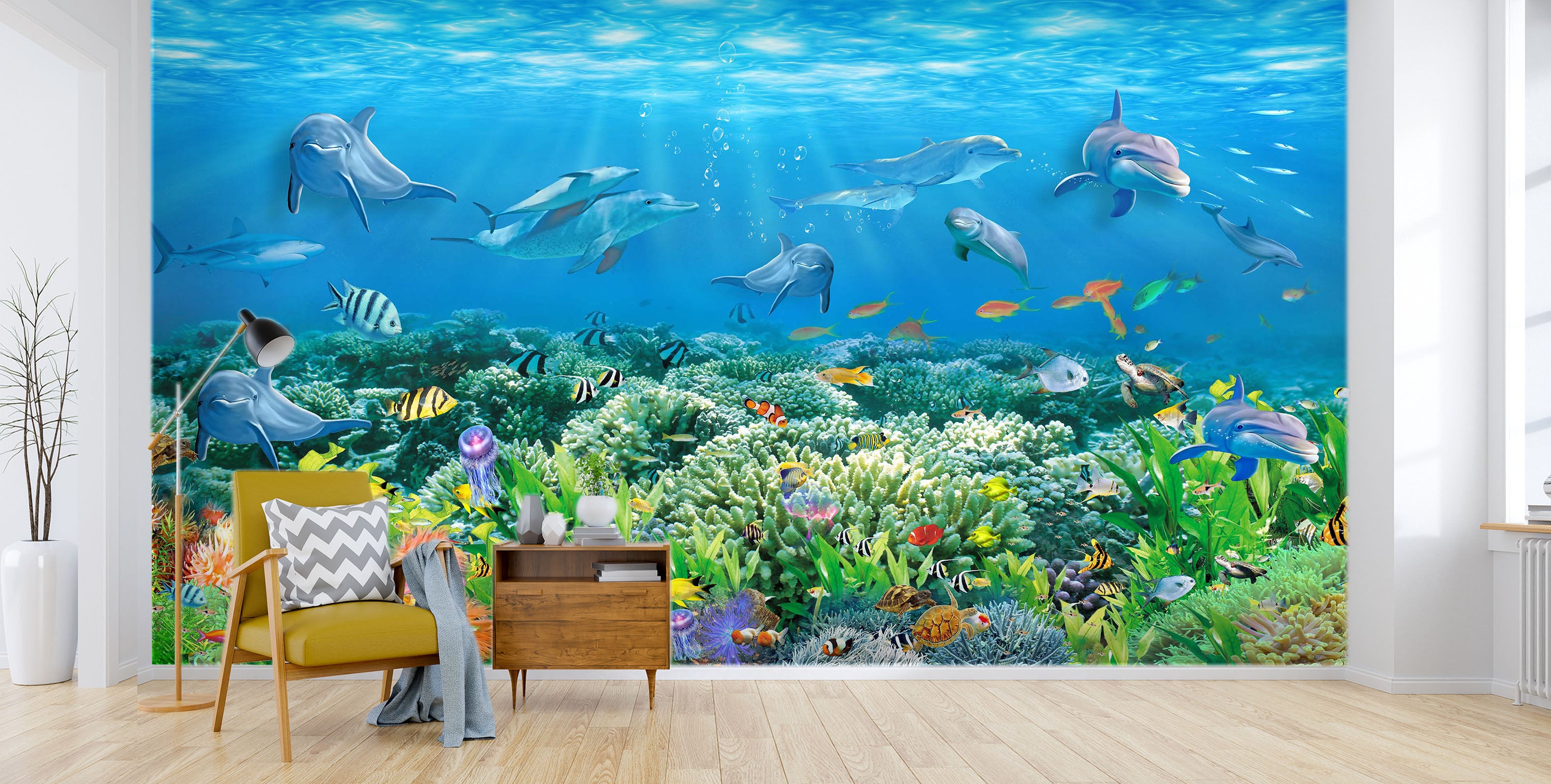 3D Undersea Fish School 1426 Wall Murals