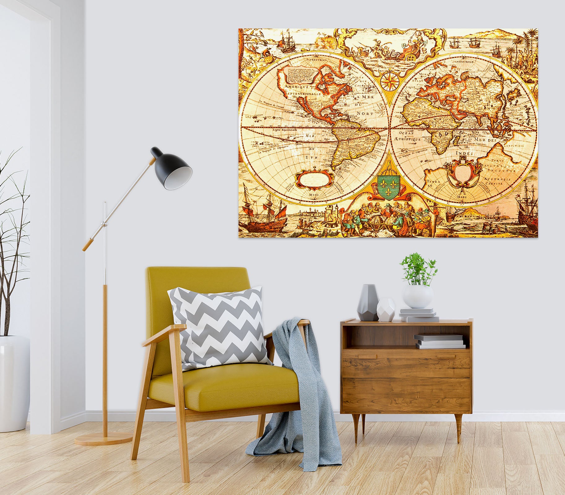 3D Golden World 123 World Map Wall Sticker