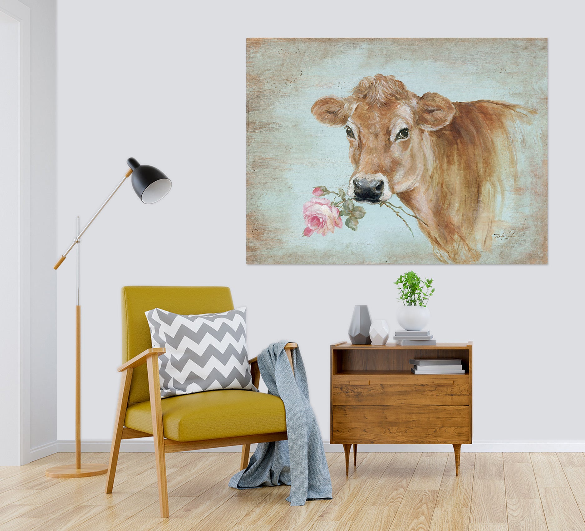 3D Cow Flowers 075 Debi Coules Wall Sticker