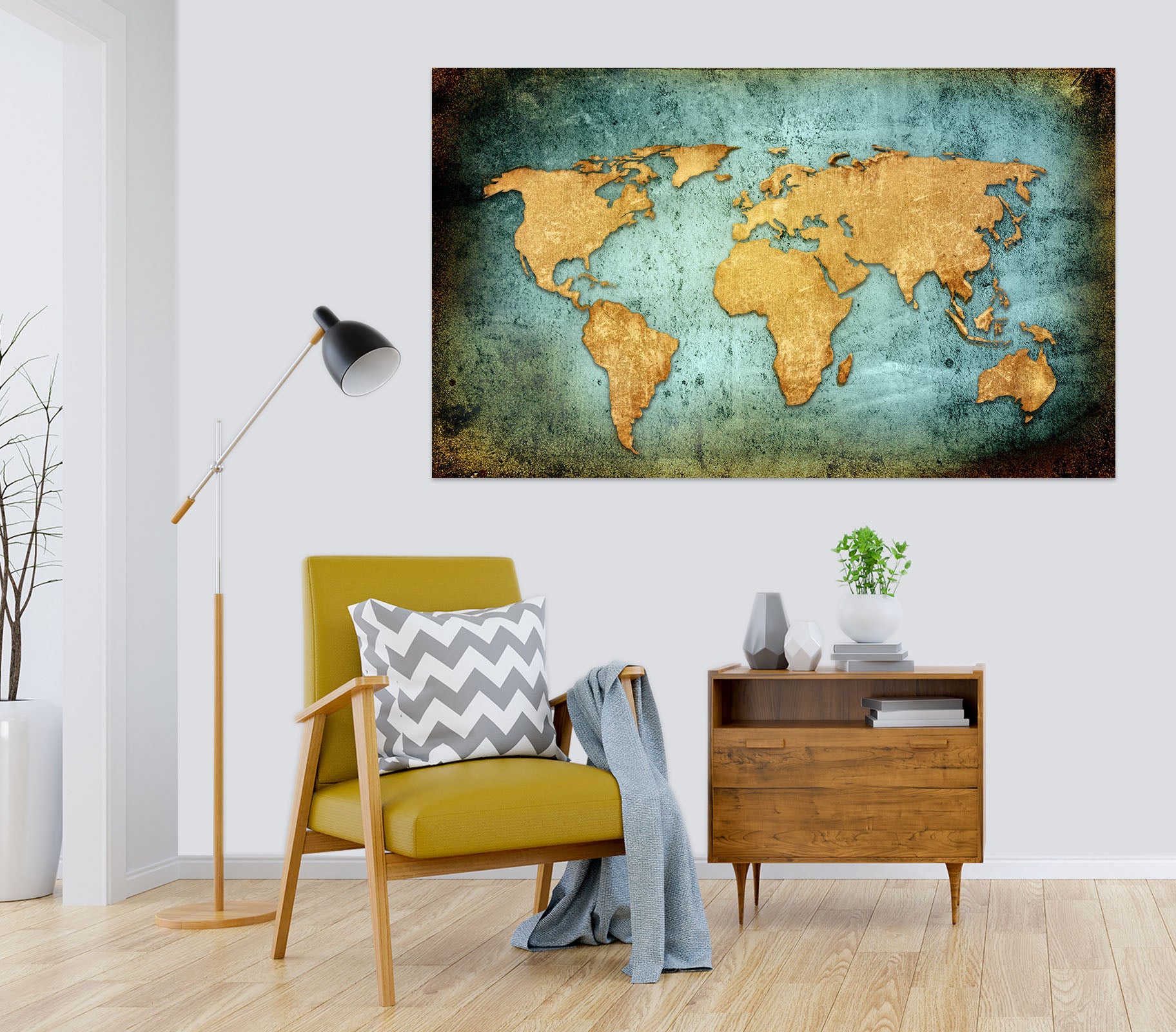 3D Abstract Pattern 119 World Map Wall Sticker