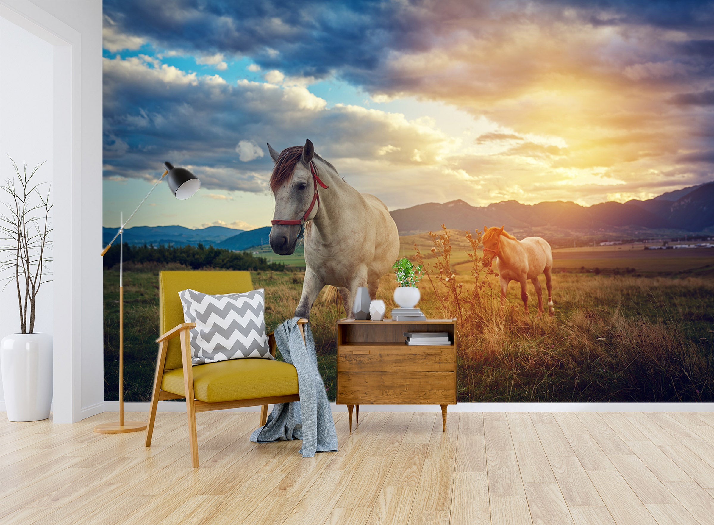 3D Sunset Horse 127 Wall Murals