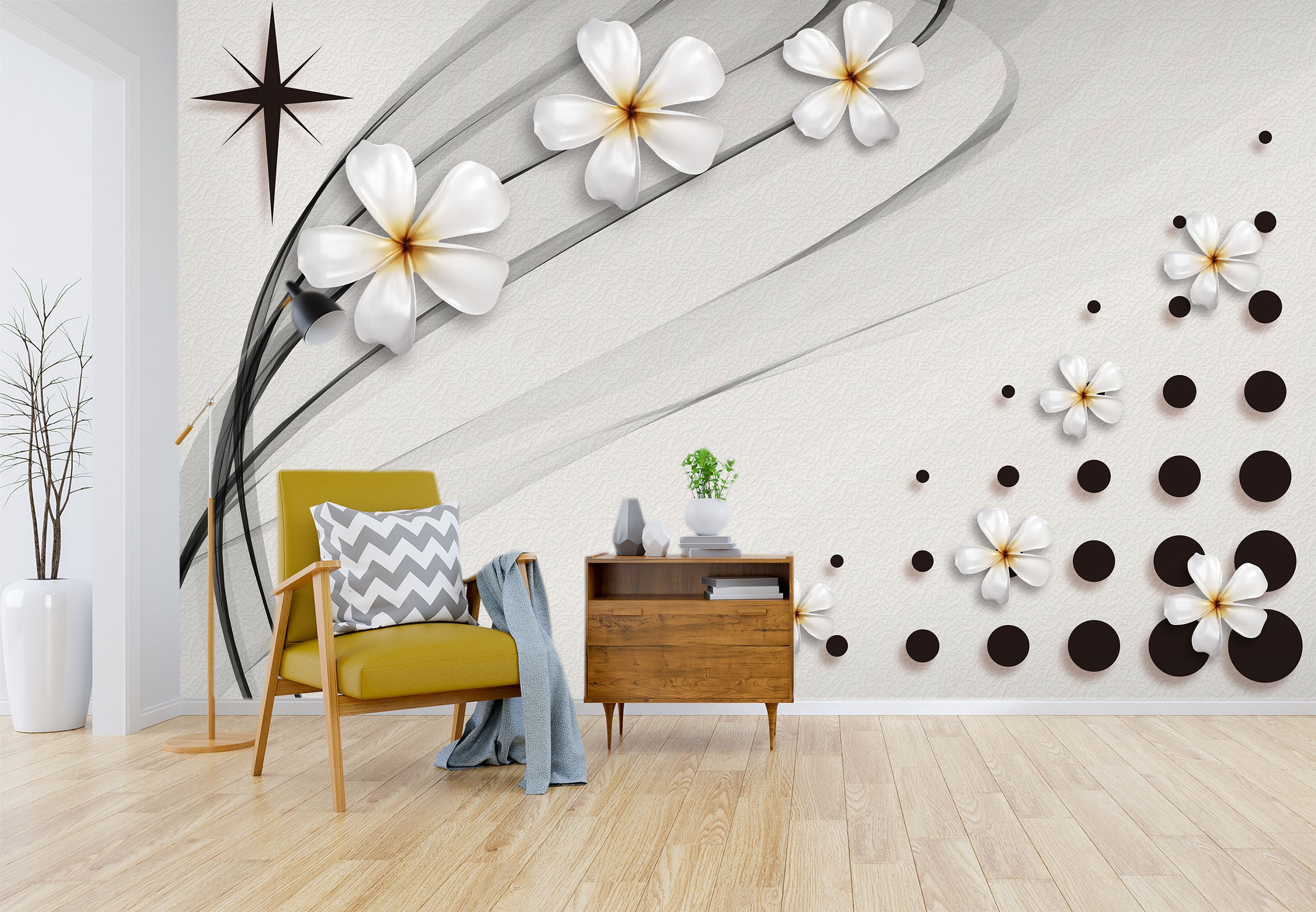 3D White Petals 1530 Wall Murals