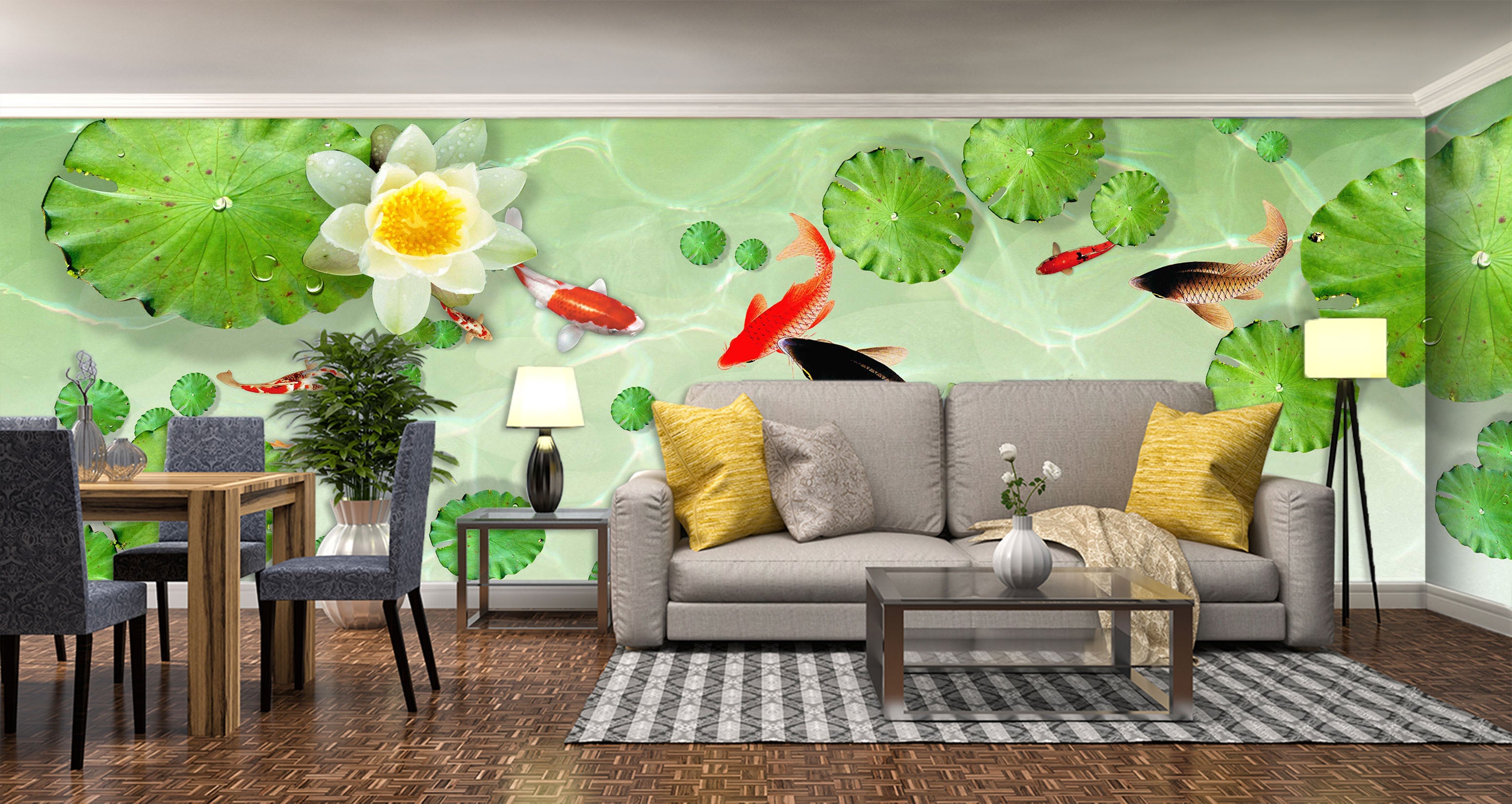 3D Lotus Pond 1014 Wall Murals