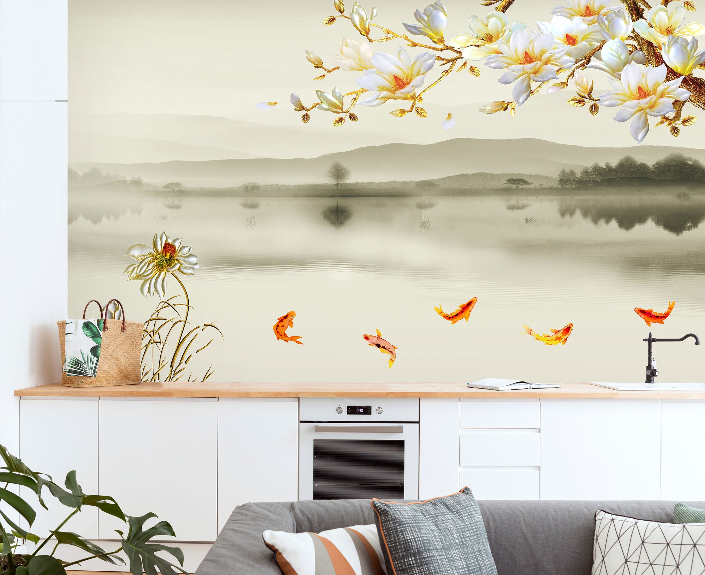 3D Autumn Pond 1601 Wall Murals