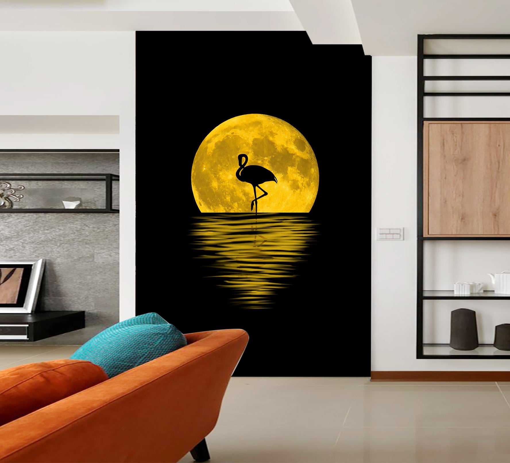 3D Moon Flamingo 110 Wall Murals