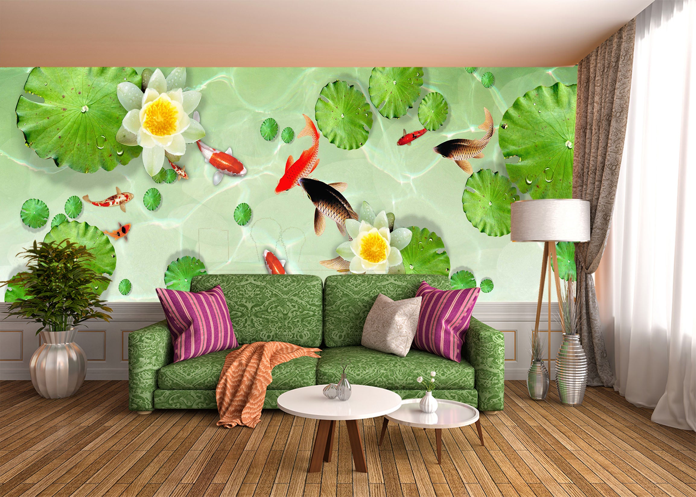 3D Lotus Pond 1014 Wall Murals