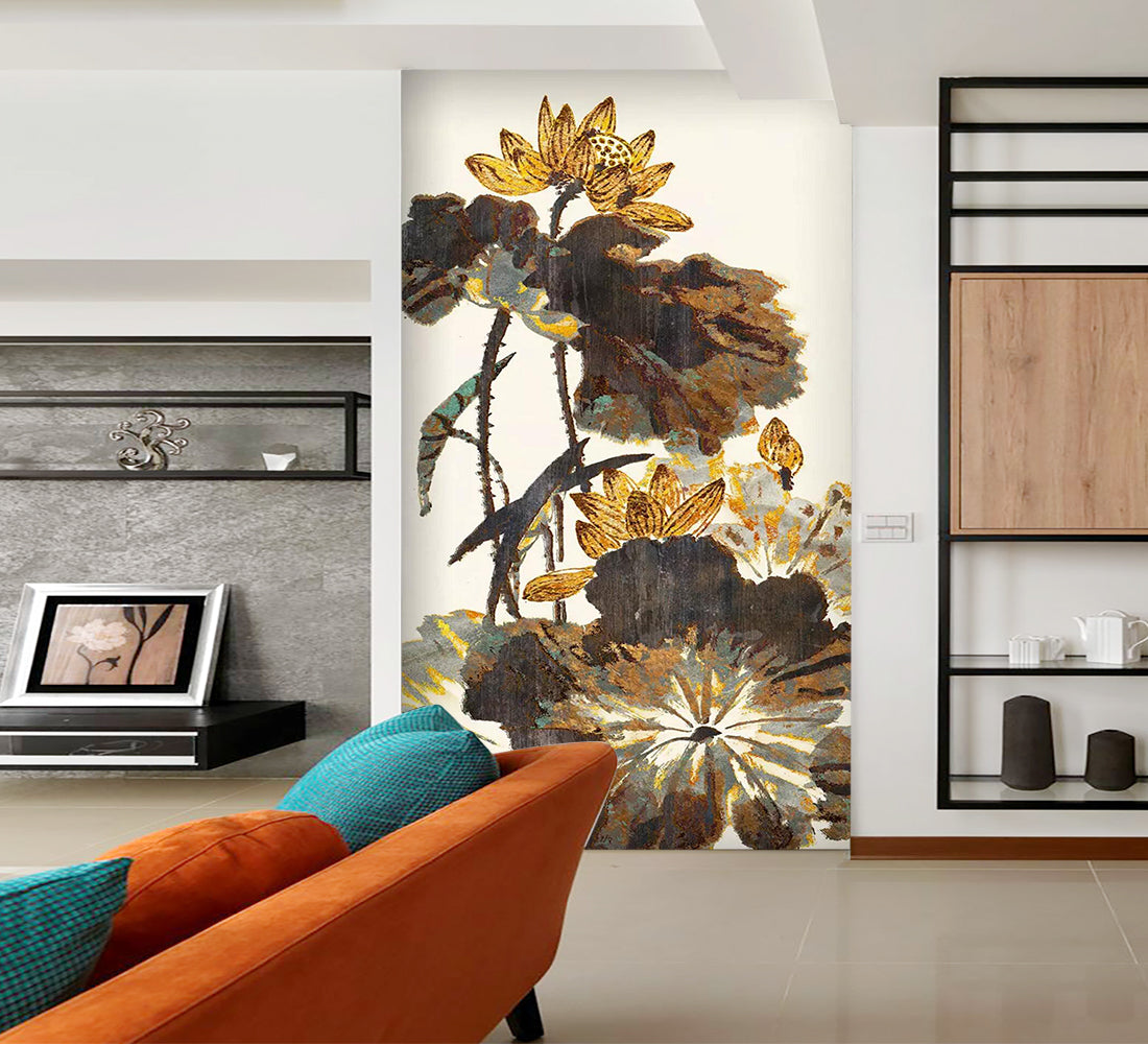 3D Lotus Leaf Ink WC854 Wall Murals