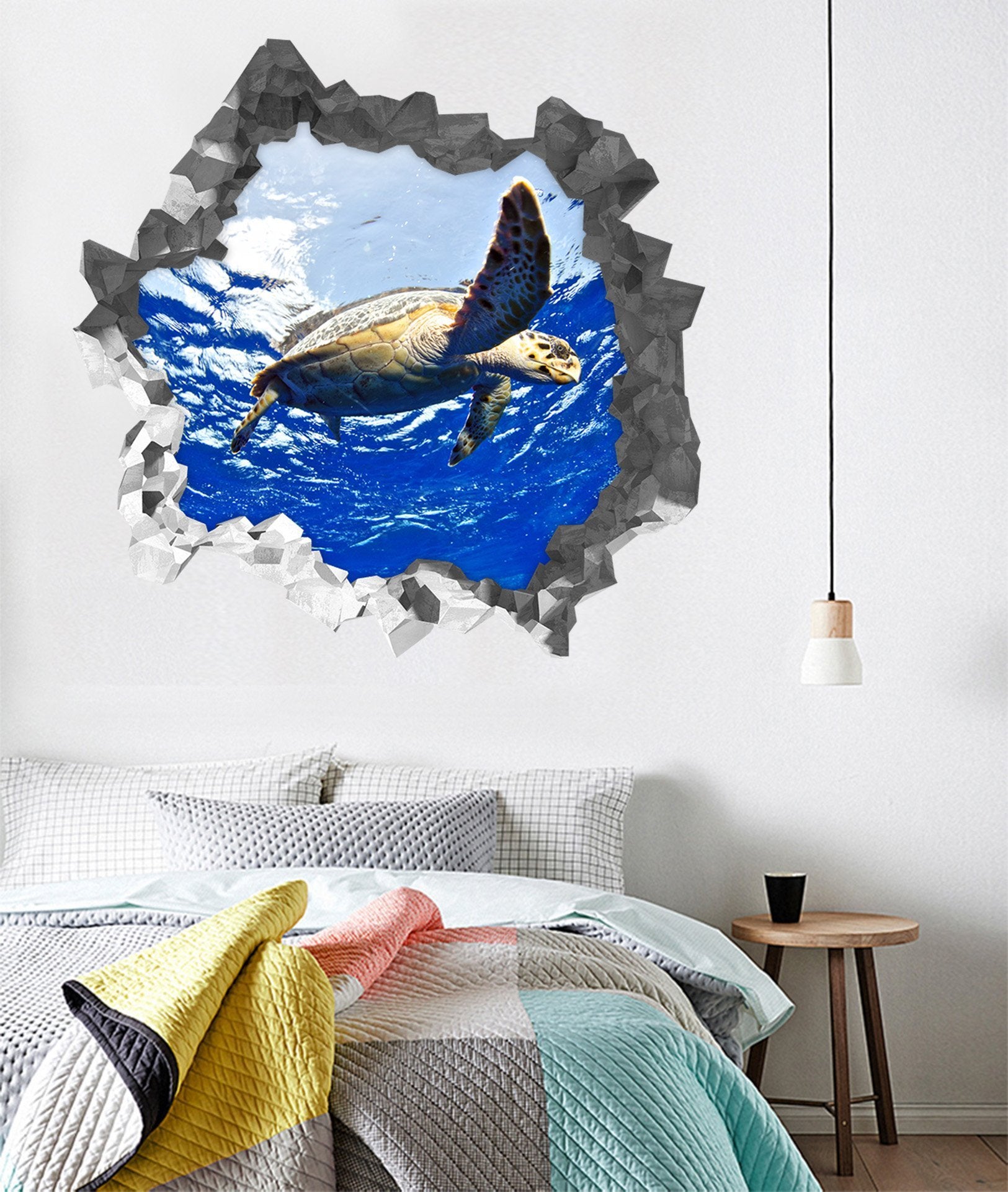 3D Blue Ocean Turtle 192 Broken Wall Murals Wallpaper AJ Wallpaper 