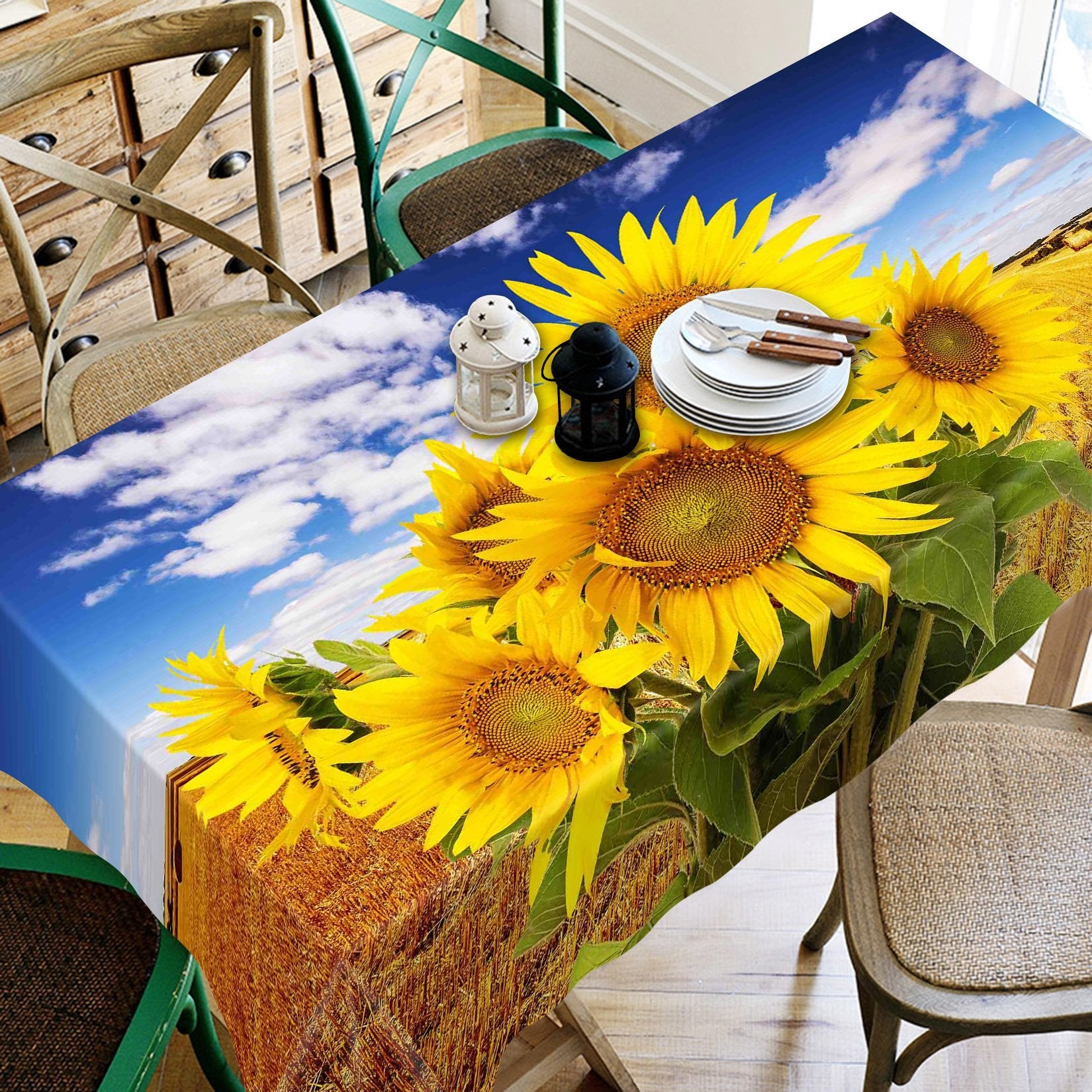 3D Farmland Sunflowers 146 Tablecloths Wallpaper AJ Wallpaper 