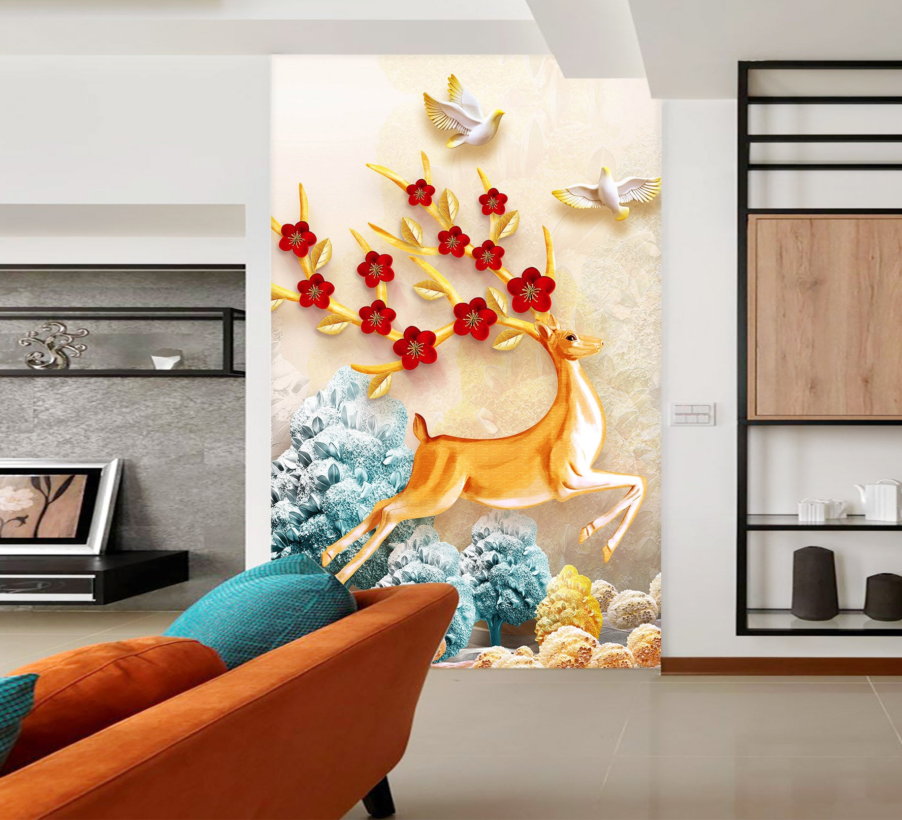 3D Flower Fawn 067 Wall Murals