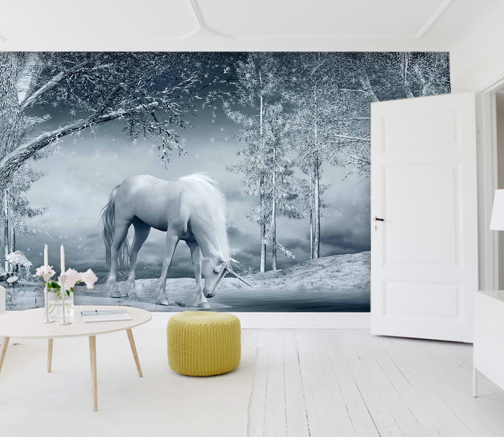 3D Forest White Horse 1588 Wall Murals