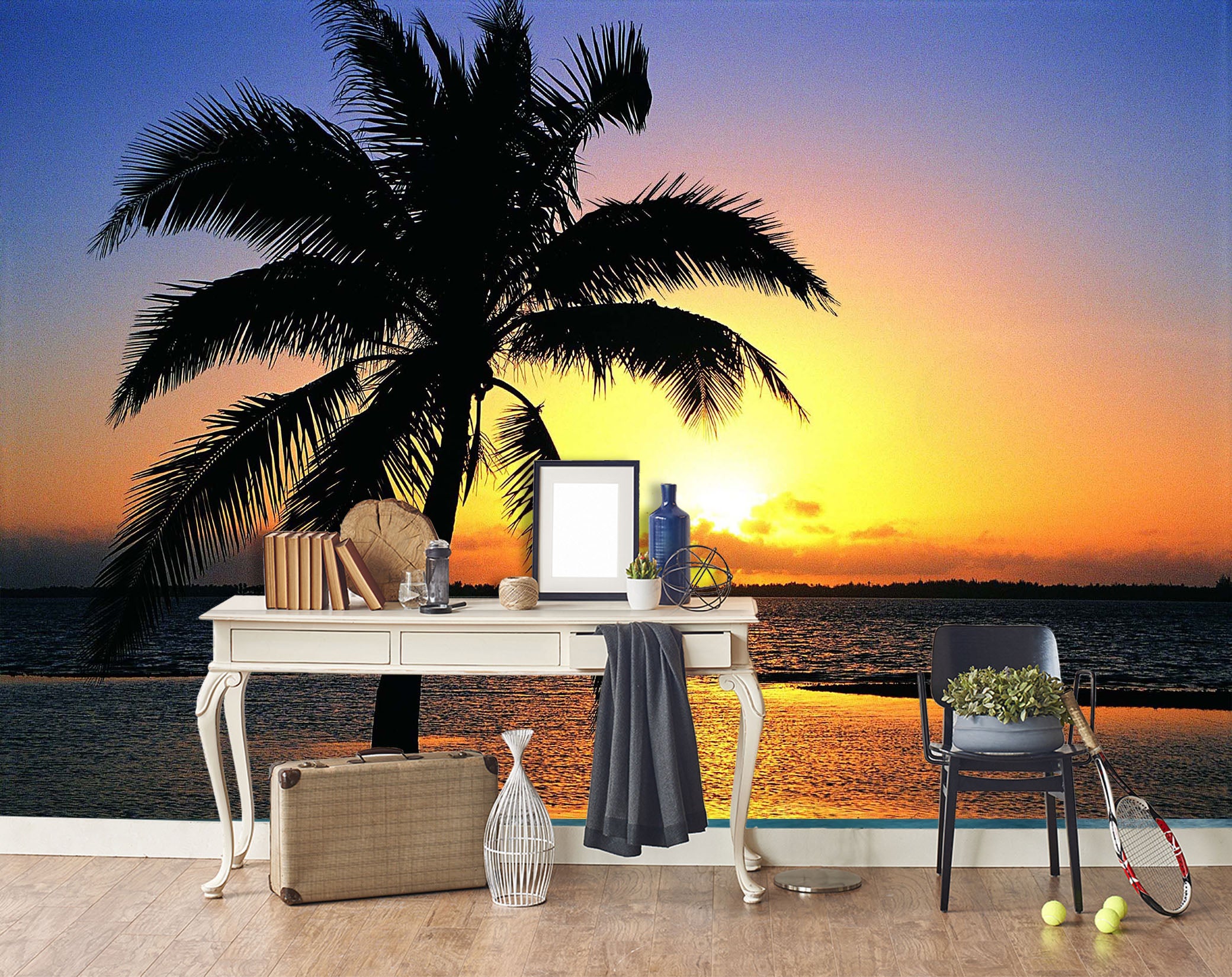 3D Coconut Tree Dusk 067 Wall Murals