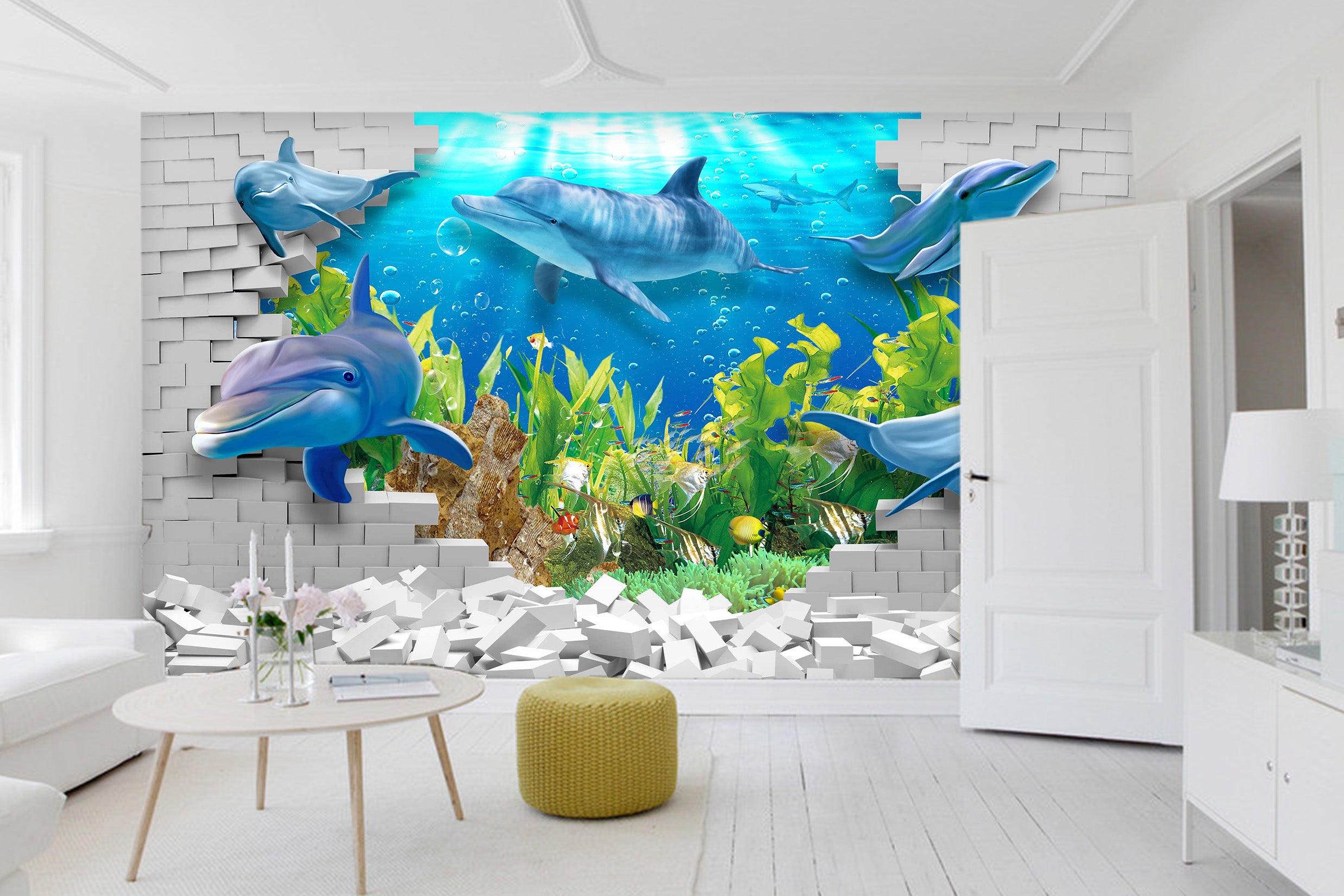 3D Undersea Dolphin 1428 Wall Murals