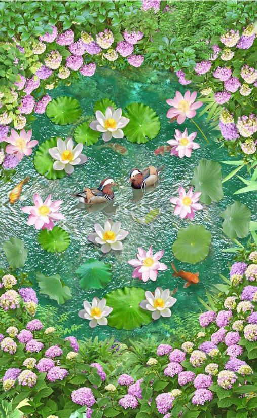 3D Fish Pond Flowers 668 Stair Risers Wallpaper AJ Wallpaper 