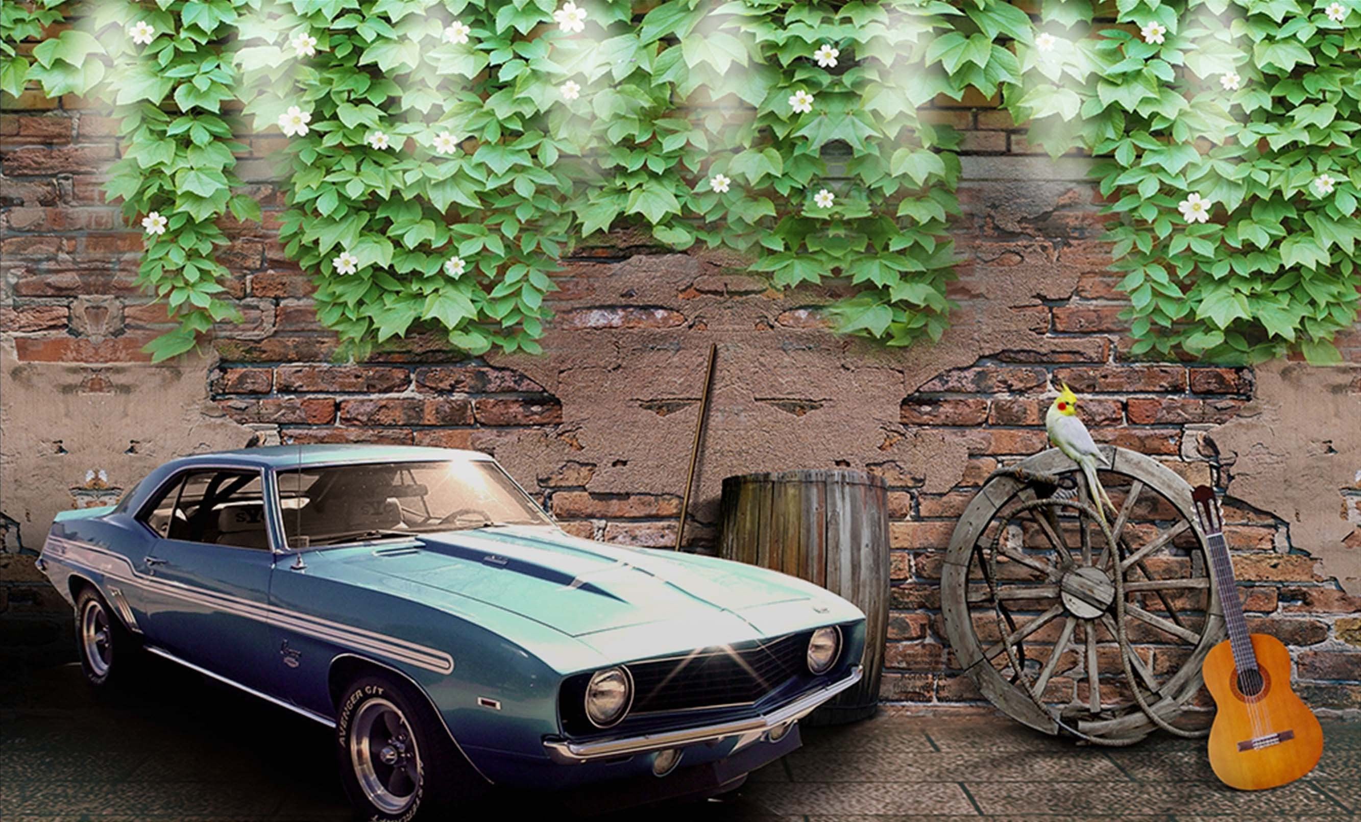 3D Flowers Vines Car 362 Garage Door Mural Wallpaper AJ Wallpaper 