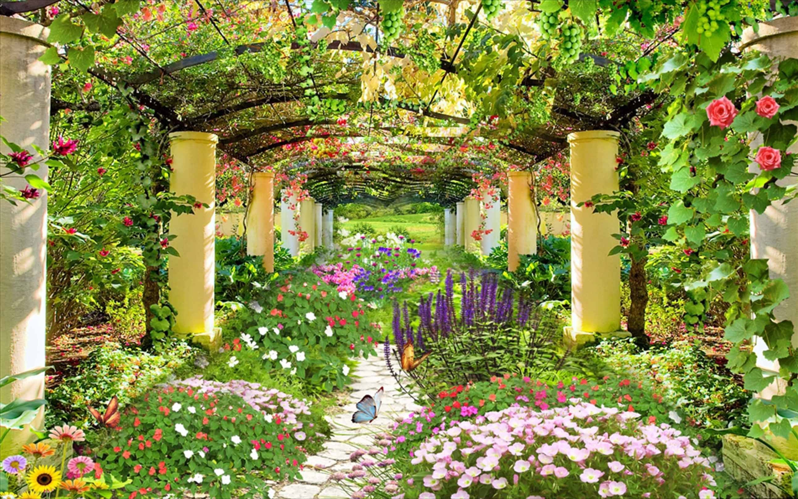 3D Flowers Vines Corridor 359 Garage Door Mural Wallpaper AJ Wallpaper 