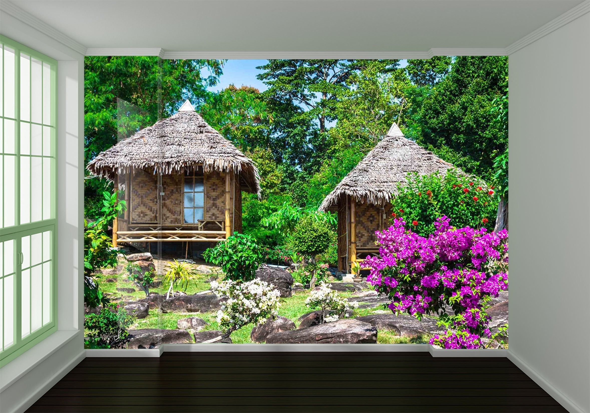 3D Grass House Flowers 769 Wallpaper AJ Wallpaper 