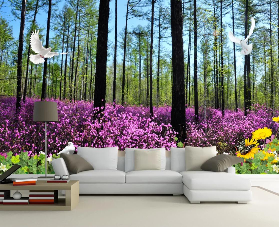 3D Pigeon Flower Field WC311 Wall Murals