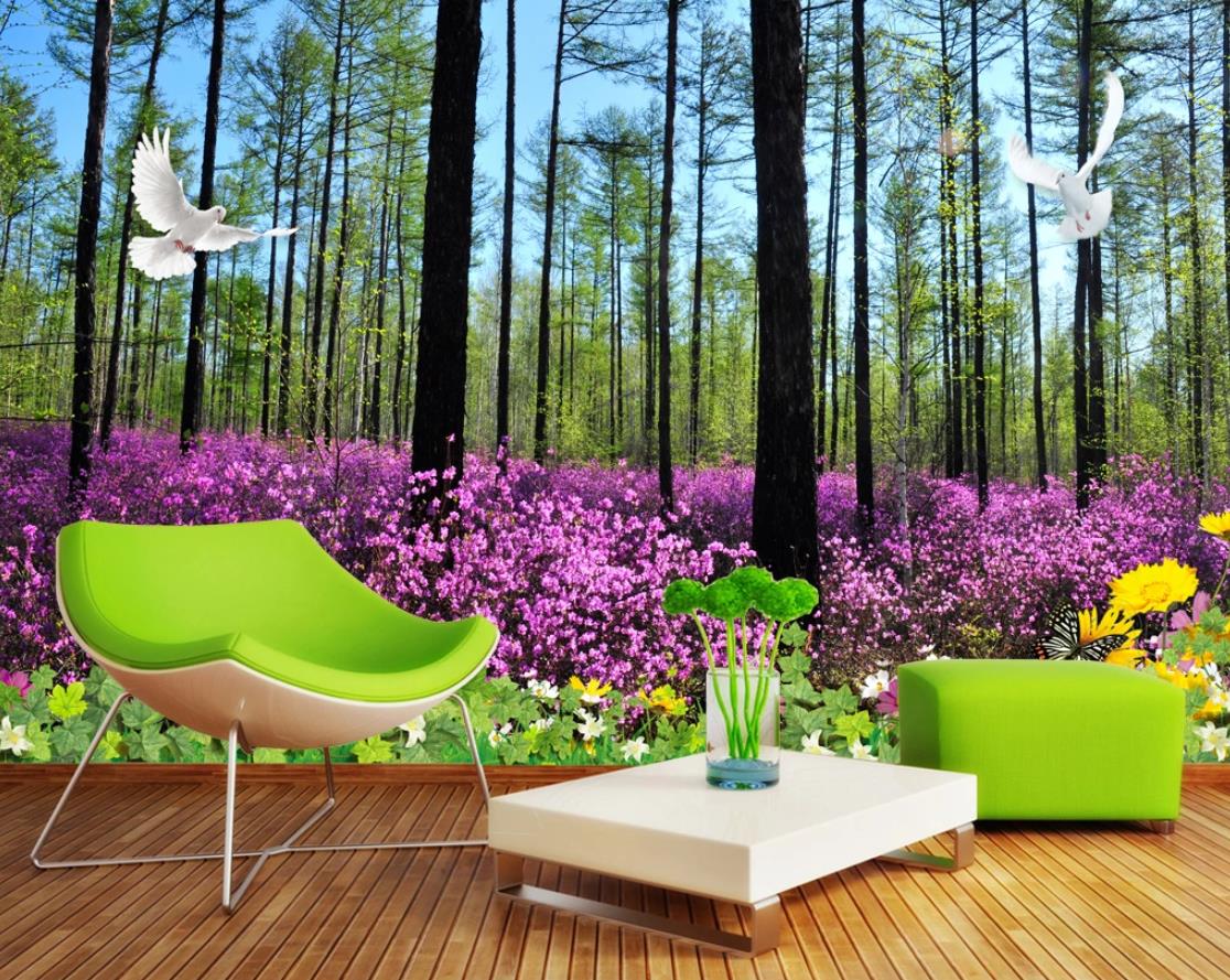 3D Pigeon Flower Field WC311 Wall Murals