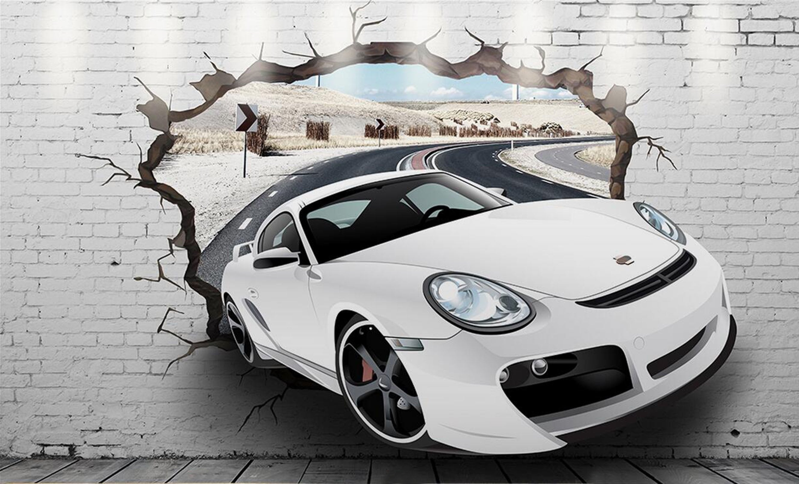 3D Sports Car Hitting Wall 353 Garage Door Mural Wallpaper AJ Wallpaper 