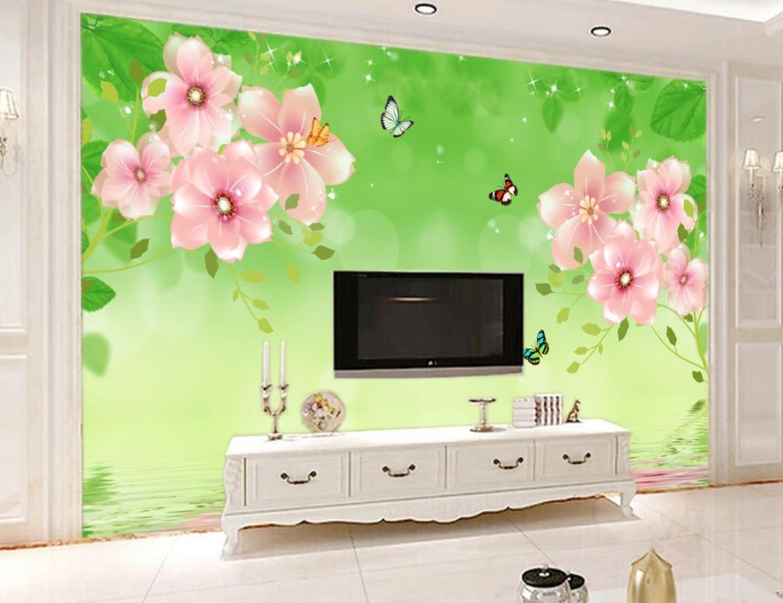 3D Pink Flower Butterfly WC342 Wall Murals