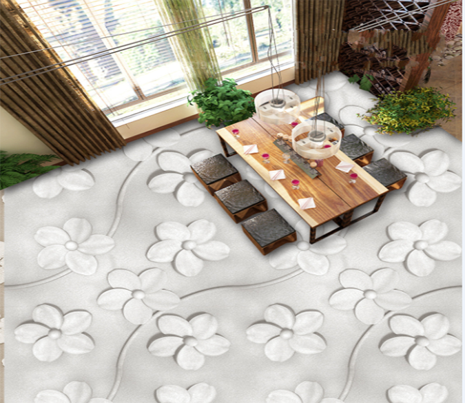 3D White Flower 004 Floor Mural Wallpaper AJ Wallpaper 2 