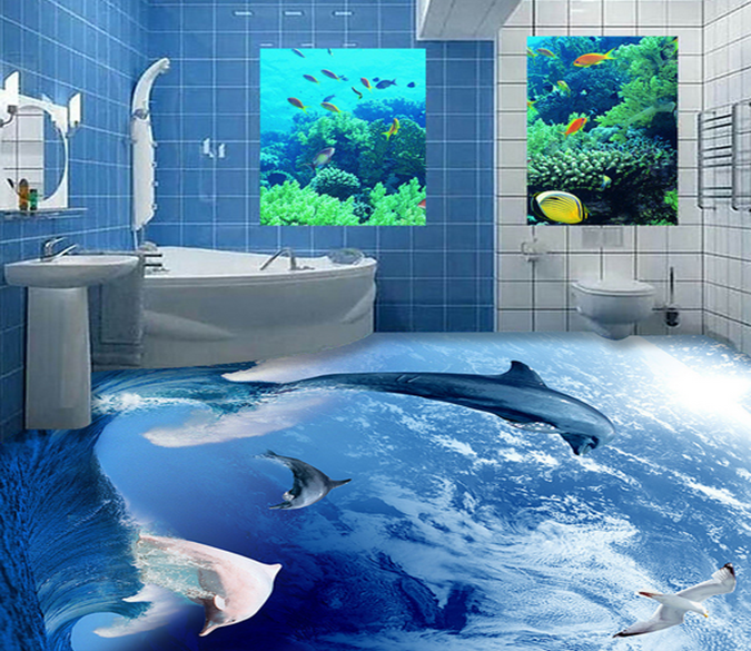 3D Dolphin Jumping 012 Floor Mural Wallpaper AJ Wallpaper 2 