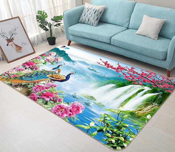 3D Peacock Waterfall 567 Non Slip Rug Mat Mat AJ Creativity Home 