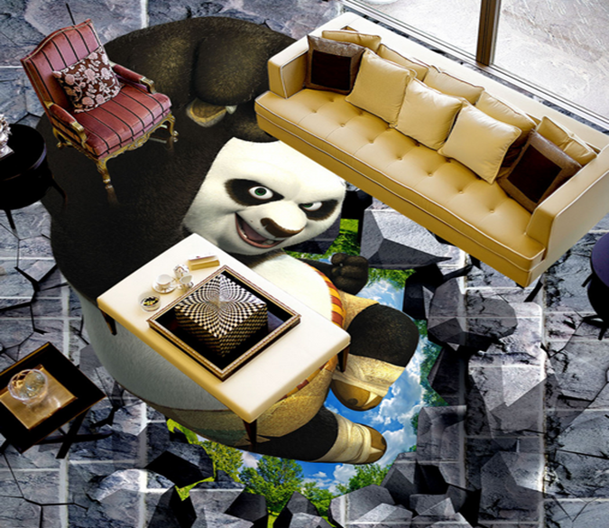 3D Cool Panda 081 Floor Mural Wallpaper AJ Wallpaper 2 