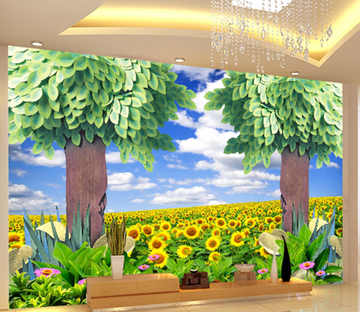 3D Sunflower Flower Field Tree 1633 Wallpaper AJ Wallpaper 2 