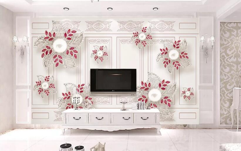 3D Red Gem Flower WG629 Wall Murals