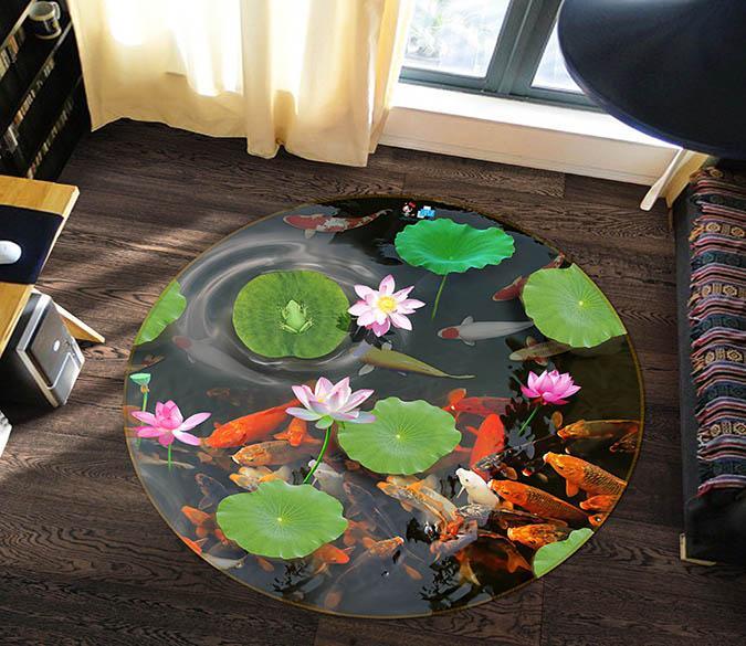 3D Lotus Leaf Fish 041 Round Non Slip Rug Mat Mat AJ Creativity Home 