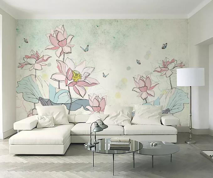 3D Lotus Butterfly 015 Wall Murals Wallpaper AJ Wallpaper 2 