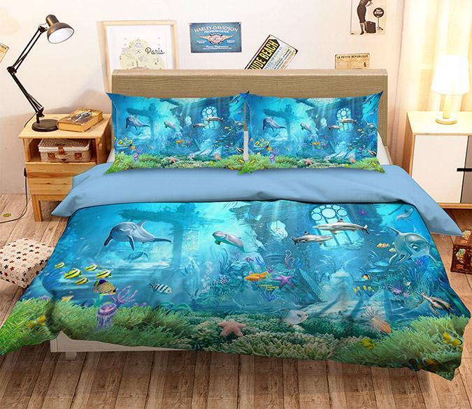 3D Dolphin Starfish 204 Bed Pillowcases Quilt Wallpaper AJ Wallpaper 