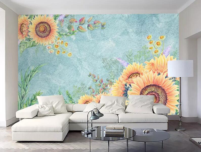 3D Leaf Sunflower WG508 Wall Murals