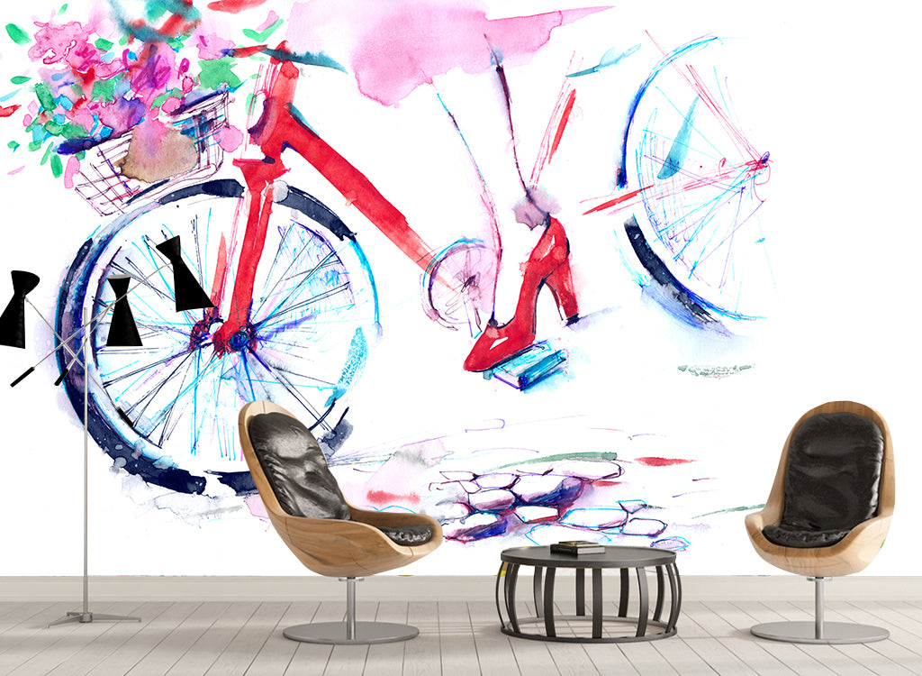 3D Flower Bicycle WG071 Wall Murals