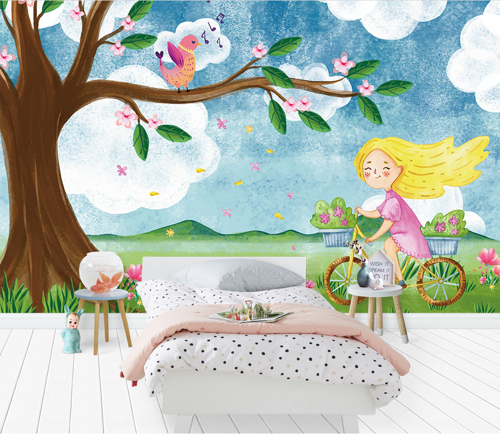 3D Girl Bicycle WG411 Wall Murals