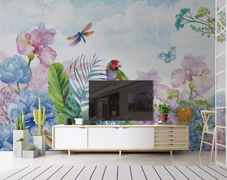 3D Parrot Butterfly WG821 Wall Murals