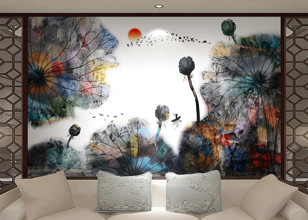 3D Lotus Sun Bird WG086 Wall Murals