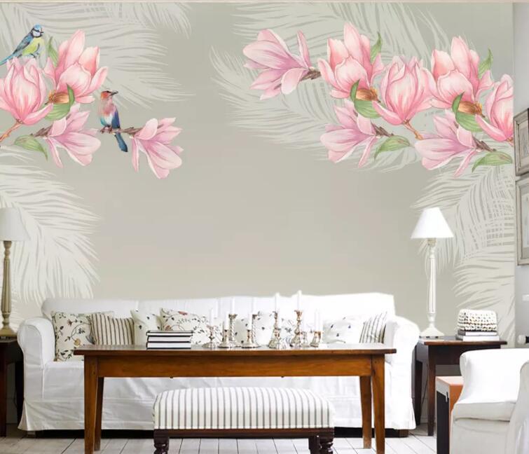 3D Bird Pink Lily WG991 Wall Murals