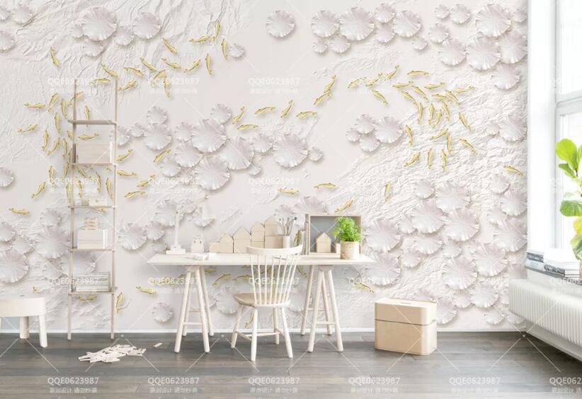 3D Goldfish Lotus Leaf WG31 Wall Murals Wallpaper AJ Wallpaper 2 