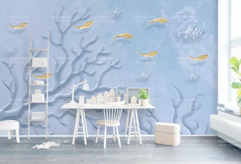 3D Embossed Fish WG701 Wall Murals