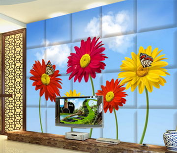 3D Sunflower Butterfly 305 Wallpaper AJ Wallpaper 