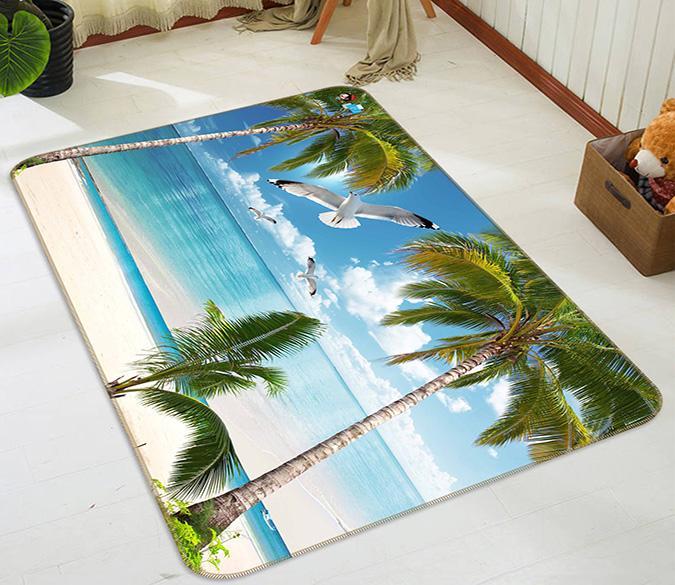 3D Coconut Tree Seagull 587 Non Slip Rug Mat Mat AJ Creativity Home 