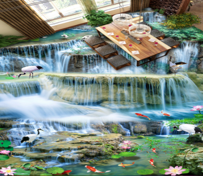 3D Crowned Crane River 389 Floor Mural Wallpaper AJ Wallpaper 2 