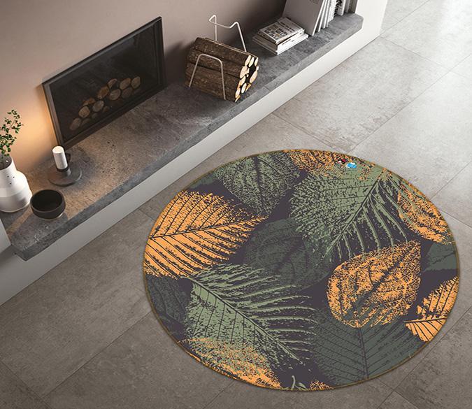 3D Metal Leaf 267 Round Non Slip Rug Mat Mat AJ Creativity Home 