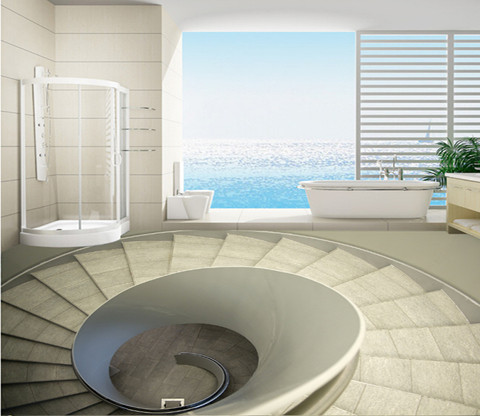 3D White Staircase 153 Floor Mural Wallpaper AJ Wallpaper 2 